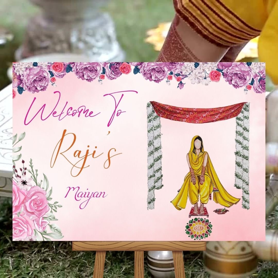 Maiyan Welcome Sign, Punjabi Wedding, Haldi Ceremony - Printed on Foamex, A1 or A2