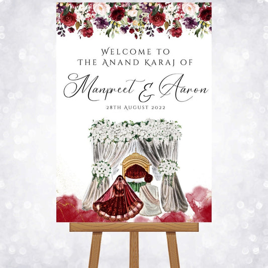 Anand Karaj Sikh Welcome Sign - Bride and Groom, Printed on Foamex