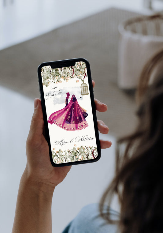 Royal Bliss: Modern & Contemporary 2-Page Digital Indian Wedding Invitation with Regal Illustration