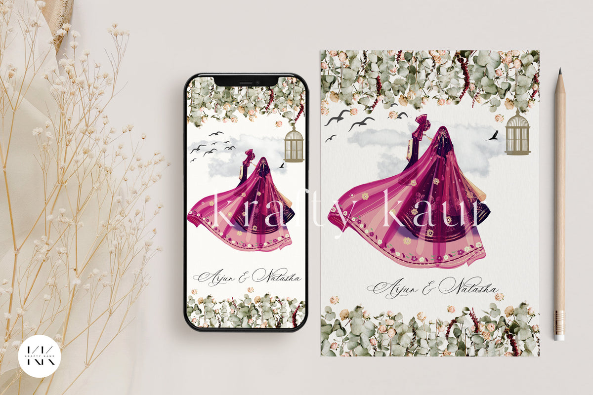 Royal Bliss: Modern & Contemporary 2-Page Digital Indian Wedding Invitation with Regal Illustration