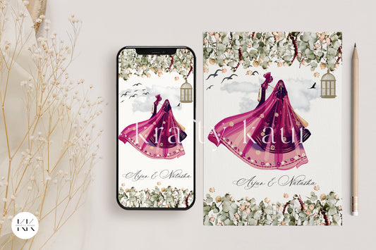 Royal Bliss: Modern & Contemporary 2-Page Digital Indian Wedding Invitation with Regal Illustration