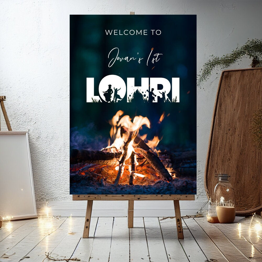 Lohri Welcome Printed Sign on Foamex in A1 or A2 Size, Lohri Party Decor, Personalised to any text of your choice